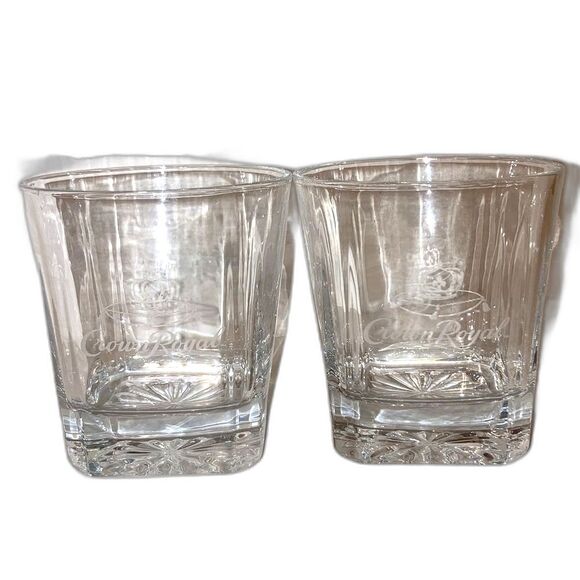 CROWN ROYAL Whiskey Lowball Rocks Etched Starburst Glasses 12 oz Set of 2 - Picture 2 of 9